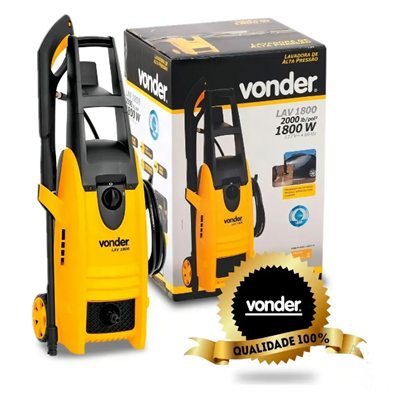 Lavadora de alta pressão Vonder Leve LAV 1800 amarela de 1.8kW com 140bar de pressão máxima