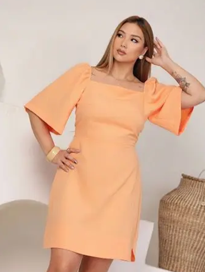 Vestido Midi Feminino Ciganinha E Manga Flare Com Bojo Verão