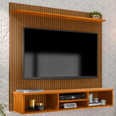 Painel Suspenso Everest TV Até 50″ Cor Naturale MDP Design Ripado 3 Nichos