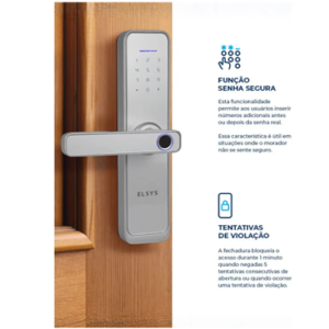 Fechadura Digital Elsys ESF-4000B Wi-Fi com Biometria, Senha e App na Cor Prata