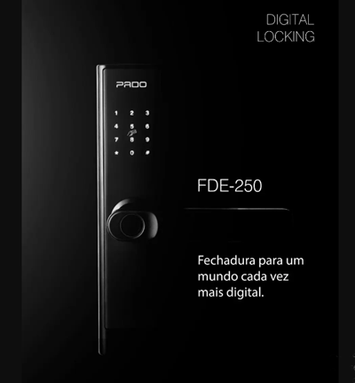 Fechadura FDE 250 TTlock Pado Ideal Airbnb | Senha Tag Biometria Chave Bluetooth Preto