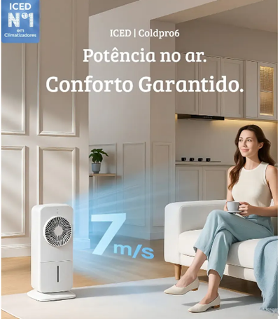 Climatizador Evaporativo Portátil ICED ColdPro6 6L Água e Gelo Ar Frio Silencioso 28dB