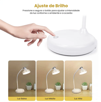 Luminária De Mesa Abajur Quarto Articulável Led Touch Escritório Leitura Recarregável Shopthis