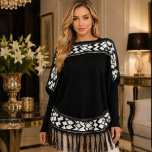 Blusa De Frio Tricot Feminina Poncho Manga Longa Inverno