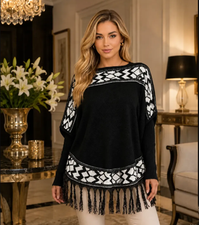 Blusa De Frio Tricot Feminina Poncho Manga Longa Inverno