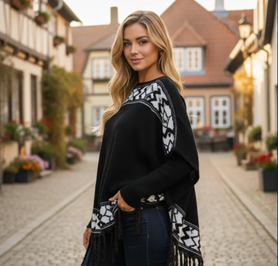 Blusa De Frio Tricot Feminina Poncho Manga Longa Inverno