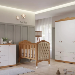 Quarto De Bebê 3 Peças Com Berço Capitonê Cômoda Jb