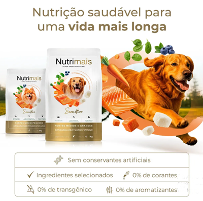 Ração Cães Pele Sensível Salmão Alta Proteína Médio Grande Porte Nutrimais 10kg