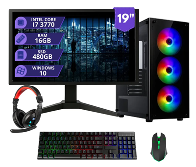 Pc Gamer Completo I7 3.4ghz 16gb Ssd 480gb 500w Monitor 19