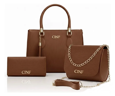 Kit Bolsas Feminina Transversal Média + Tira Colo + Carteira Cor Caramelo