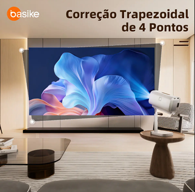 Projetor Smart Basike Ba-TY213 4K Full HD Android 11 Wi-Fi 6 Bluetooth 12000 Lúmens Branco Rotação 180 Graus Home Cinema