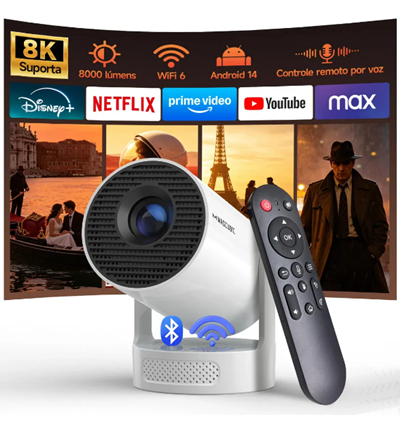 Projetor Magcubic HY300Pro+ 8K para Home Theater, com Android 14, Dual WiFi 6 e Bluetooth 5.4