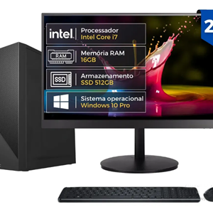 Computador Completo Top Intel Core i7 4770, 16GB RAM, SSD 512GB, Bivolt, Preto, Windows 10 Pro, Monitor 23" Full HD - BluePC CD2E-0135TO