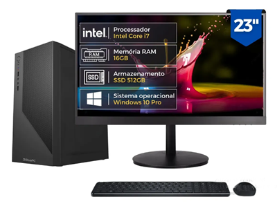 Computador Completo Top Intel Core i7 4770, 16GB RAM, SSD 512GB, Bivolt, Preto, Windows 10 Pro, Monitor 23" Full HD - BluePC CD2E-0135TO