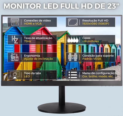 Computador Completo Top Intel Core i7 4770, 16GB RAM, SSD 512GB, Bivolt, Preto, Windows 10 Pro, Monitor 23" Full HD - BluePC CD2E-0135TO