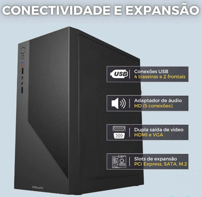 Computador Completo Top Intel Core i7 4770, 16GB RAM, SSD 512GB, Bivolt, Preto, Windows 10 Pro, Monitor 23" Full HD - BluePC CD2E-0135TO