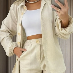 Conjunto Linho Feminino Camisa E Short Linha Premium