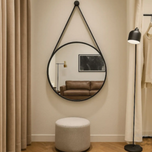 Espelho Redondo Decorativo Adnet Escandinavo 60cm + Suporte Preto