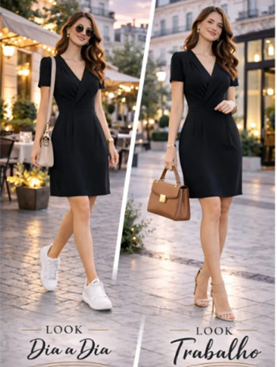Vestido Decote Transpassado Envelope Manga a Soltinho