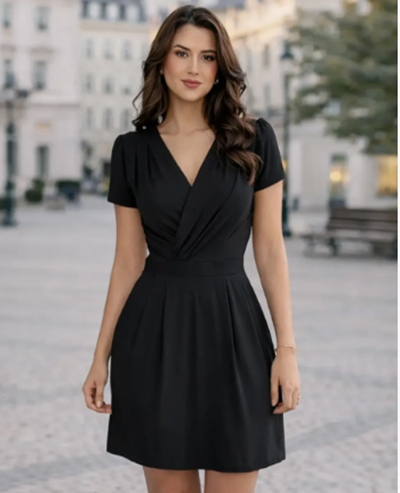 Vestido Decote Transpassado Envelope Manga a Soltinho